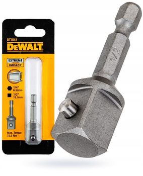 DEWALT DT7512 ADAPTER UDAROWY Z SZEŚCIOKĄTA 1/4" NA KWADRAT 1/2", Z PINEM BLOKUJĄCYM