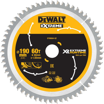 DEWALT DT99564 TARCZA PILARSKA DO PILARKI TARCZOWEJ 190/30MM, 60 ZĘBÓW, XR EXTREME RUNTIME