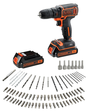 BLACK DECKER BDCDC18BAFC WKRĘTARKA 18V + 2x1,5Ah + OSPRZĘT 80 SZT