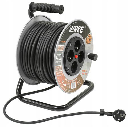 VERKE V70016 PRZEDŁUŻACZ ZWIJANY 3x1,5mm 40m 4 GNIAZDA