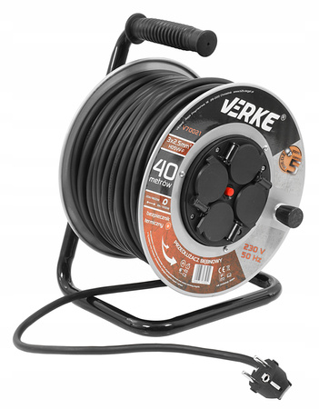 VERKE V70021 PRZEDŁUŻACZ ZWIJANY 3x2,5mm 40m 4 GNIAZDA