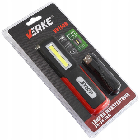 VERKE V87500 LATARKA WARSZTATOWA LAMPKA USB LED COB 3W+3W