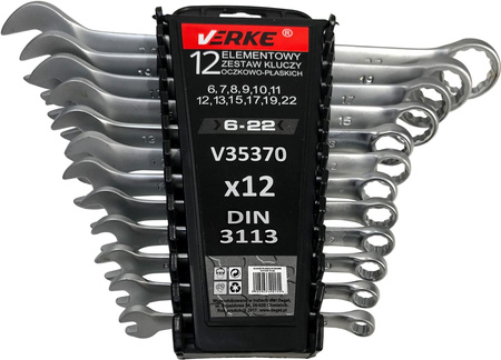 VERKE V35370 KLUCZE PŁASKO OCZKOWE 6-22mm 12 szt KLIP V35370