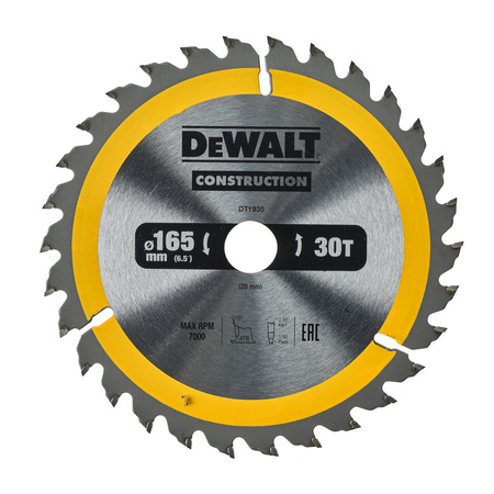 DeWALT DT1935 TARCZA DO DREWNA DO PILAREK RĘCZNYCH 165 x 20mm 30T