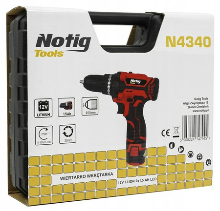 NOTIG N4340 WIERTARKO-WKRĘTARKA 12V 25Nm + 2x1,5Ah