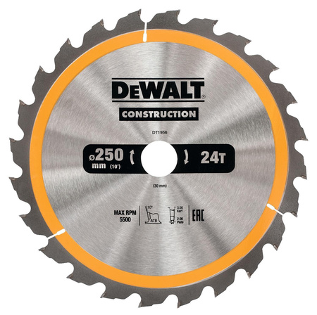 DEWALT DT1963 ZESTAW 3 TARCZ PILARSKICH CONSTRUCTION 250/30 MM DO DREWNA I DREWNA Z GWOŹDZIAMI