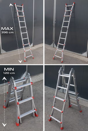 VERKE V87100 DRABINA WIELOFUNKCYJNA PRZEGUBOWA SKŁADANA ALUMINIOWA MOCNA 150KG 4x4