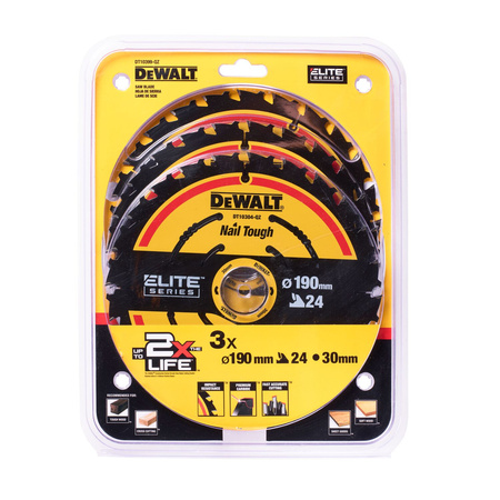 DEWALT DT10399 ZESTAW 3 TARCZ, PIŁ TARCZOWYCH DT10304 190mm X 30MM 24T DO CIĘCIA DREWNA SERII ELITE