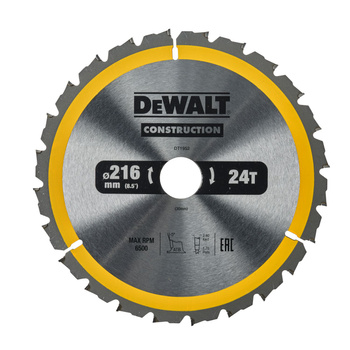 DEWALT DT1952 PIŁA TARCZOWA DO CIĘCIA DREWNA 216/30MM GRUBOŚĆ CIĘCIA 2,6MM 24 ZĘBY CONSTRUCTION