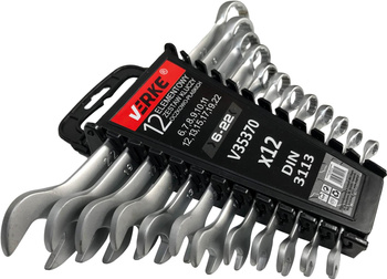 VERKE KLUCZE PŁASKO OCZKOWE 6-22mm 12 szt KLIP V35370