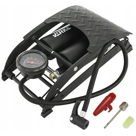 VERKE V83141 POMPKA NOŻNA DWUTŁOKOWA MANOMETREM ROWEROWA