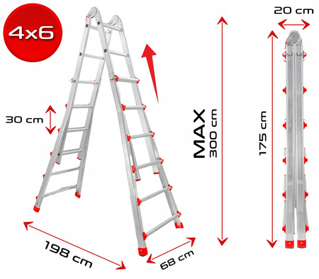 VERKE V87102 DRABINA WIELOFUNKCYJNA PRZEGUBOWA SKŁADANA ALUMINIOWA MOCNA 150KG 4x6