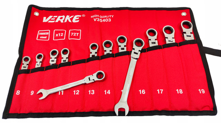 VERKE V35403 KLUCZE PŁASKIE PŁASKO OCZKOWE Z GRZECHOTKĄ PRZEGUBEM ŁAMANE ZESTAW PŁASKICH