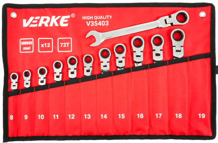 VERKE V35403 KLUCZE PŁASKIE PŁASKO OCZKOWE Z GRZECHOTKĄ PRZEGUBEM ŁAMANE ZESTAW PŁASKICH