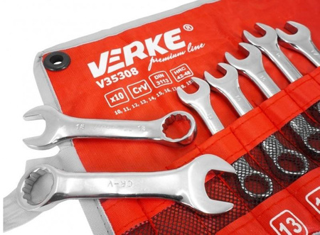 VERKE V35308 KLUCZE PŁASKO-OCZKOWE KRÓTKIE 10 EL. 10-19mm