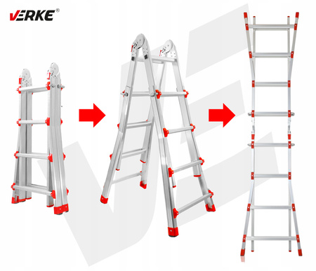 VERKE V87100 DRABINA WIELOFUNKCYJNA PRZEGUBOWA SKŁADANA ALUMINIOWA MOCNA 150KG 4x4