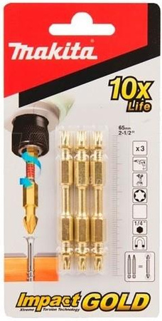 MAKITA PODWÓJNA KOŃCÓWKA BIT TORX T25 65MM IMPACT GOLD - 3 szt.