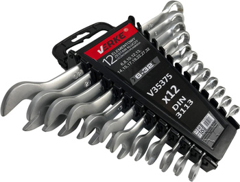 VERKE V35375 KLUCZE PŁASKO OCZKOWE 6-32mm 12 szt KLIP