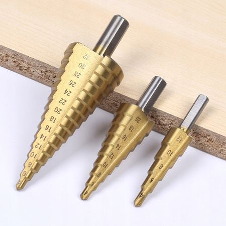 VERKE V05049 WIERTŁO STOŻKOWE STOPNIOWE SPIRALNE HSS 3szt 4-32