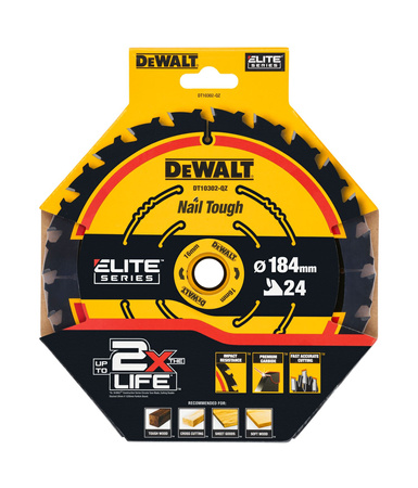 DEWALT DT10302 TARCZA, PIŁA TARCZOWA 184mm X 16MM 24T DO CIĘCIA DREWNA SERII ELITE