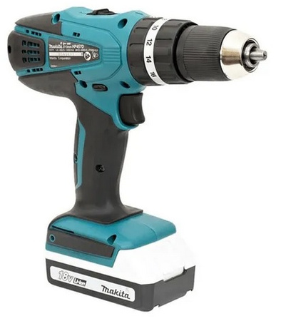 Makita hp457dwex4 wkrętarka 18v + 2x1,5ah + osprzęt - uszkodzona walizka!