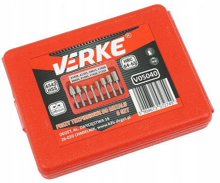 VERKE V05040 FREZY TRZPIENIOWE DO METALU HSS 8el