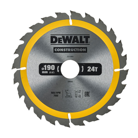 DeWALT DT1944 TARCZA DO DREWNA DO PILAREK RĘCZNYCH 190 x 30mm 24T