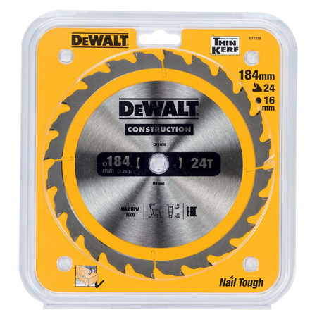 DeWALT DT1939 TARCZA / PIŁA DO DREWNA 184x16mm 24T