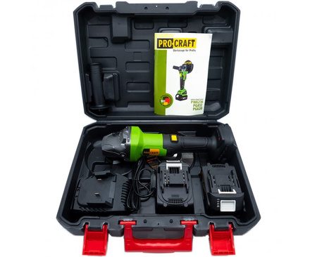 PROCRAFT PGA20 SZLIFIERKA KĄTOWA AKUMULATOROWA BEZSZCZOTKOWA 2X4.0AH