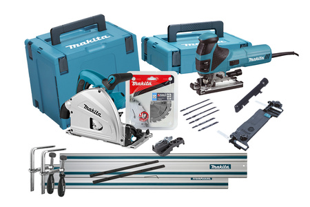 MAKITA MEU029J ZESTAW COMBO ZAGŁĘBIARKA SP6000J + WYRZYNARKA 4351FCTJ + 2X SZYNA 1,5M + ADAPTER