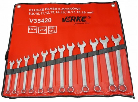 VERKE V35420 KLUCZE PŁASKO-OCZKOWE 12 EL 8-19mm POKROWIEC