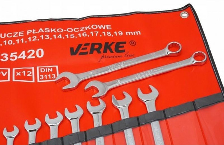 VERKE V35420 KLUCZE PŁASKO-OCZKOWE 12 EL 8-19mm POKROWIEC