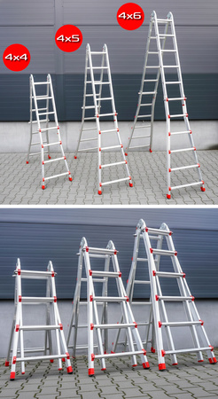 VERKE V87101 DRABINA WIELOFUNKCYJNA PRZEGUBOWA SKŁADANA ALUMINIOWA MOCNA 150KG 4x5