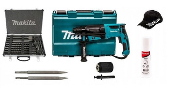 MAKITA Młotowiertarka 800W HR2630 + Zestaw Wierteł 17pc + Dłuta + Adapter + Smar