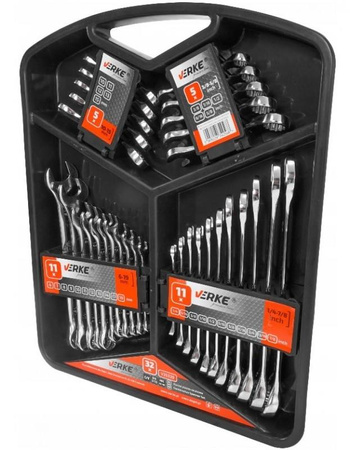 VERKE V35339 KLUCZE PŁASKO-OCZKOWE 32 EL. 6-19mm KASETA PREMIUM