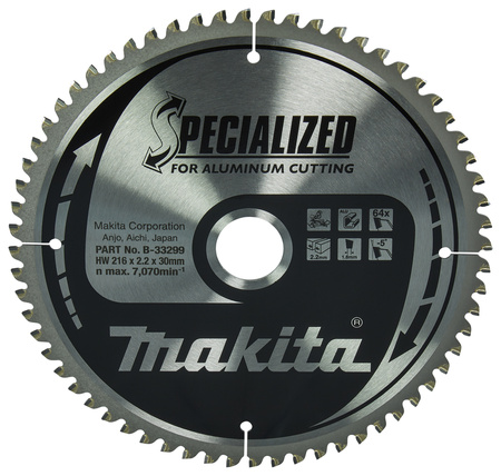 MAKITA B-33299 TARCZA TNĄCA SPECJALIZED 216x30MM 64Z