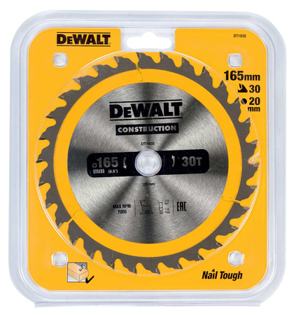 DeWALT DT1935 TARCZA DO DREWNA DO PILAREK RĘCZNYCH 165 x 20mm 30T