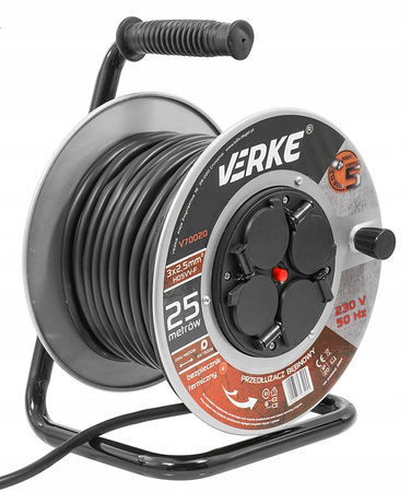 VERKE V70020 PRZEDŁUŻACZ ZWIJANY 3x2,5mm 25m 4 GNIAZDA