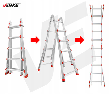 VERKE V87101 DRABINA WIELOFUNKCYJNA PRZEGUBOWA SKŁADANA ALUMINIOWA MOCNA 150KG 4x5