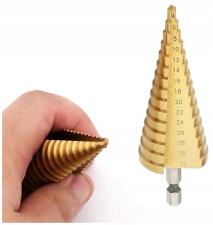 VERKE V05049 WIERTŁO STOŻKOWE STOPNIOWE SPIRALNE HSS 3szt 4-32