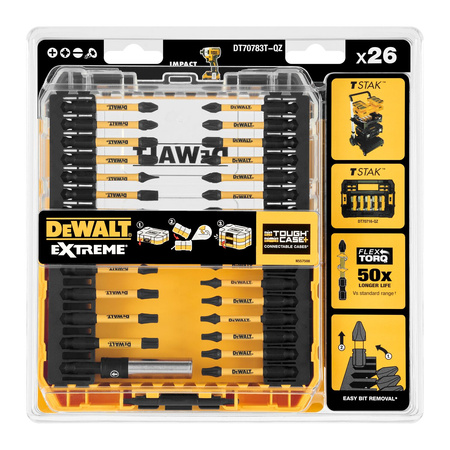 DEWALT DT70783T ZESTAW 26 SZT. KOŃCÓWEK UDAROWYCH 1/4" EXTREME FLEXTORQ 57MM, SMALL TOUGH CASE+