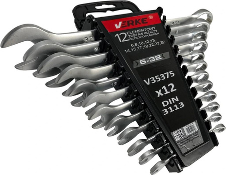 VERKE V35375 KLUCZE PŁASKO OCZKOWE 6-32mm 12 szt KLIP
