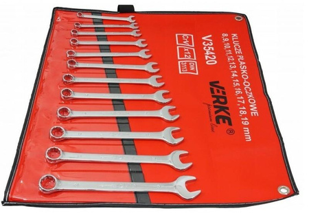 VERKE V35420 KLUCZE PŁASKO-OCZKOWE 12 EL 8-19mm POKROWIEC