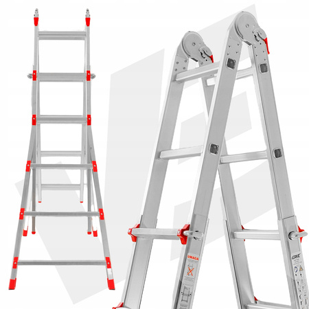 VERKE V87101 DRABINA WIELOFUNKCYJNA PRZEGUBOWA SKŁADANA ALUMINIOWA MOCNA 150KG 4x5