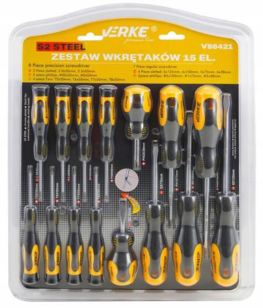 VERKE ZESTAW WKRĘTAKÓW ŚRUBOKRĘTÓW WKRĘTAKI 15 EL.