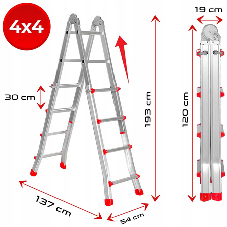VERKE V87100 DRABINA WIELOFUNKCYJNA PRZEGUBOWA SKŁADANA ALUMINIOWA MOCNA 150KG 4x4