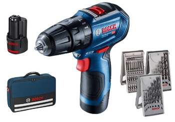 BOSCH GSB 12V-30 WKRĘTARKA 2x2Ah + OSPRZĘT 37 szt