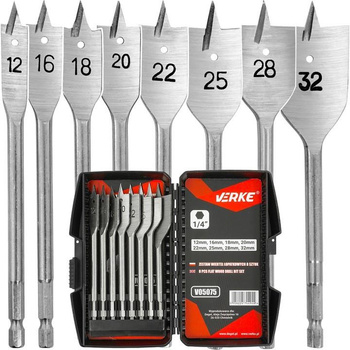 VERKE V05075 WIERTŁA DO DREWNA PIÓRKOWE 12-32mm - 8 SZTUK