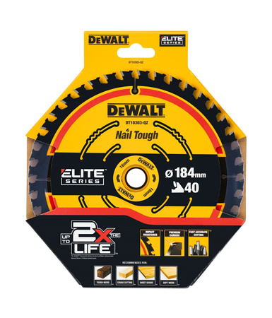 DEWALT DT10303 TARCZA, PIŁA TARCZOWA 184mm X 16MM 40T DO CIĘCIA DREWNA SERII ELITE