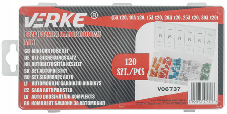 VERKE V06737 BEZPIECZNIKI SAMOCHODOWE ZESTAW BEZPIECZNIKÓW SAMOCHODOWYCH MINI MAXI 5-30A